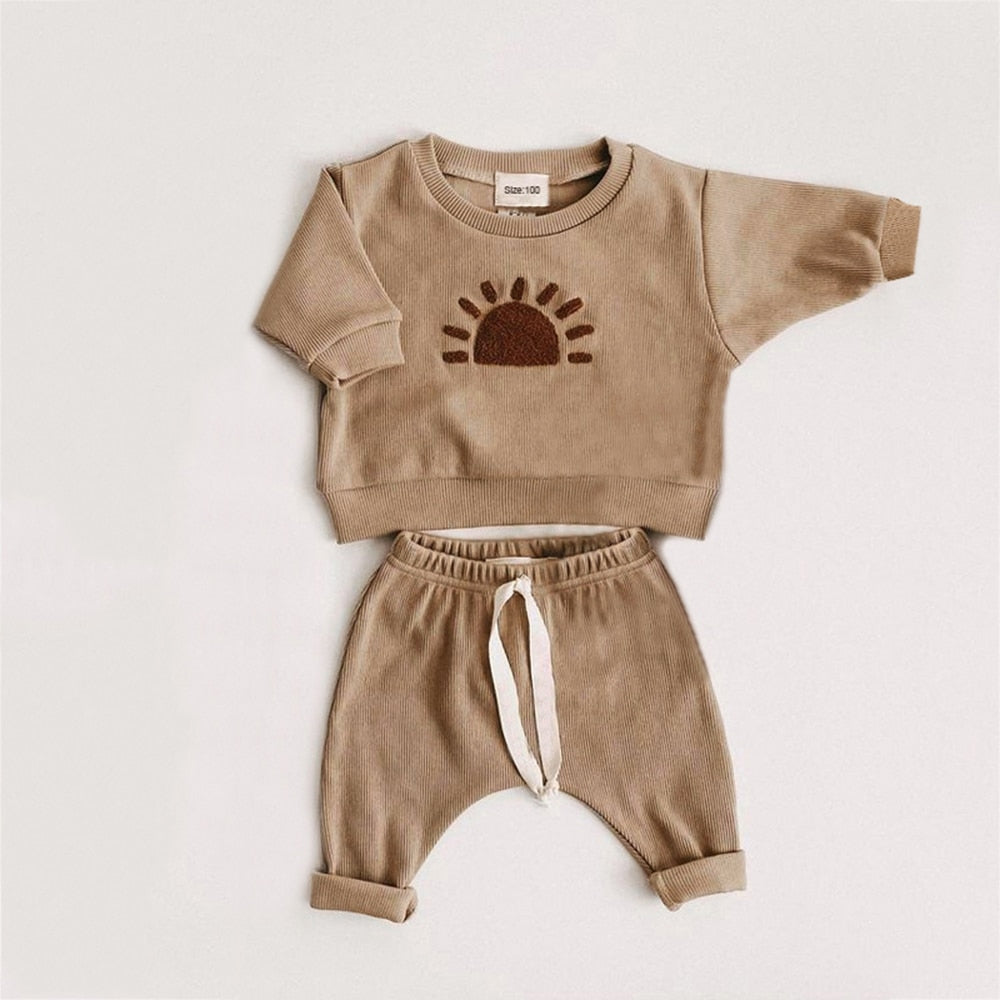2 Piece Neutral Newborn Baby Toddler Girl Long Sleeve Top And Pants