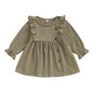 Baby Toddler Girls Autumn A-line Princess Poof Long Sleeve Crewneck Solid Color Button Dress