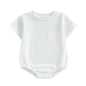 Baby Toddler Girls Boys Basics Bodysuit Short Sleeve Crew Neck Front Pocket Solid Summer Jumpsuit