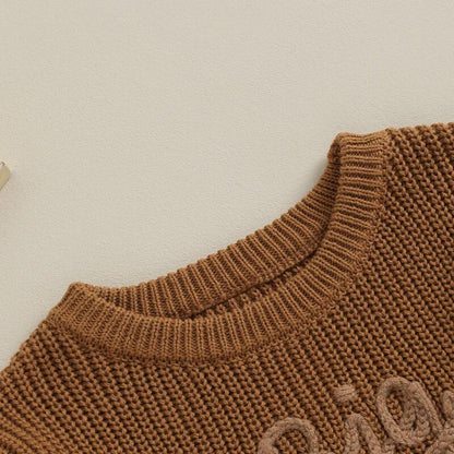 Toddler Kids Boys Sweaters Cotton Long Sleeve Letter Embroidery Big Brother Pullover Loose Knitwear Top