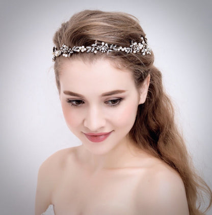 "Kelly" - Vintage Gold Pearl and Crystal Bridal Headband
