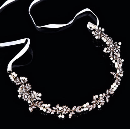 "Kelly" - Vintage Gold Pearl and Crystal Bridal Headband