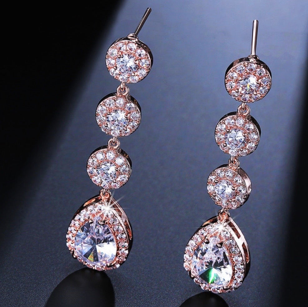 Zoe - Cubic Zirconia Bridal Earrings - Available in Rose Gold, Silver and Yellow Gold