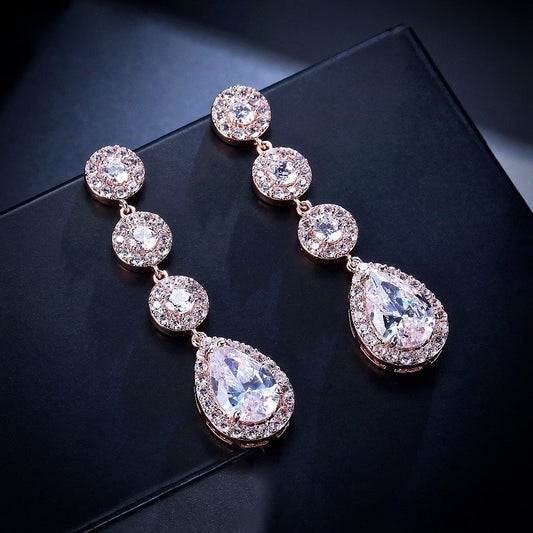 Zoe - Cubic Zirconia Bridal Earrings - Available in Rose Gold, Silver and Yellow Gold