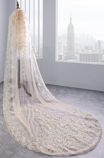 "Darya" - Lace Edge Cathedral Bridal Veil - Available in Champagne, White and Ivory