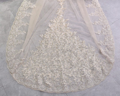 "Darya" - Lace Edge Cathedral Bridal Veil - Available in Champagne, White and Ivory