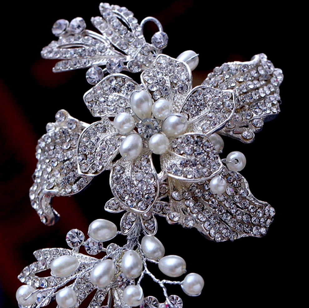 "Robin" - Silver Pearl and Crystal Bridal Headband