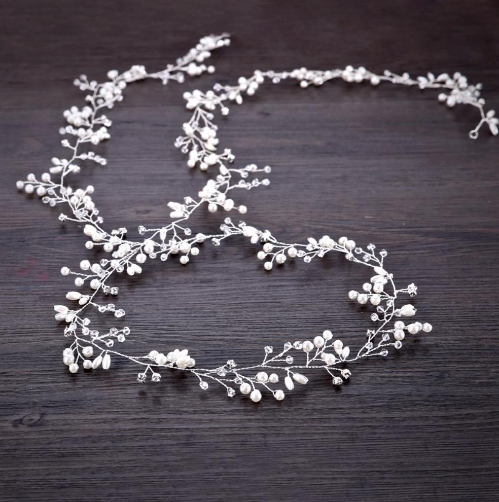 June - Pearl and Crystal Bridal Hair Vine - Available in Silver, Rose Gold and Yellow Gold