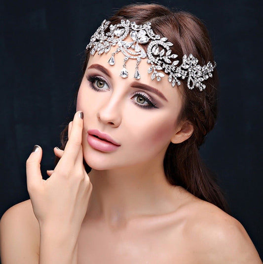 "Kiara" - Crystal Bridal Forehead Chain / Headdress - Available in Silver, Rose Gold and Yellow Gold