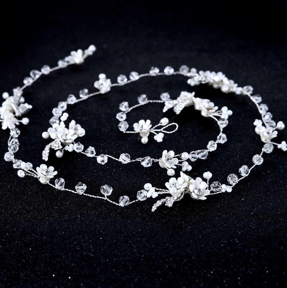 "Wendy" - Pearl and Crystal Long Bridal Hair Vine