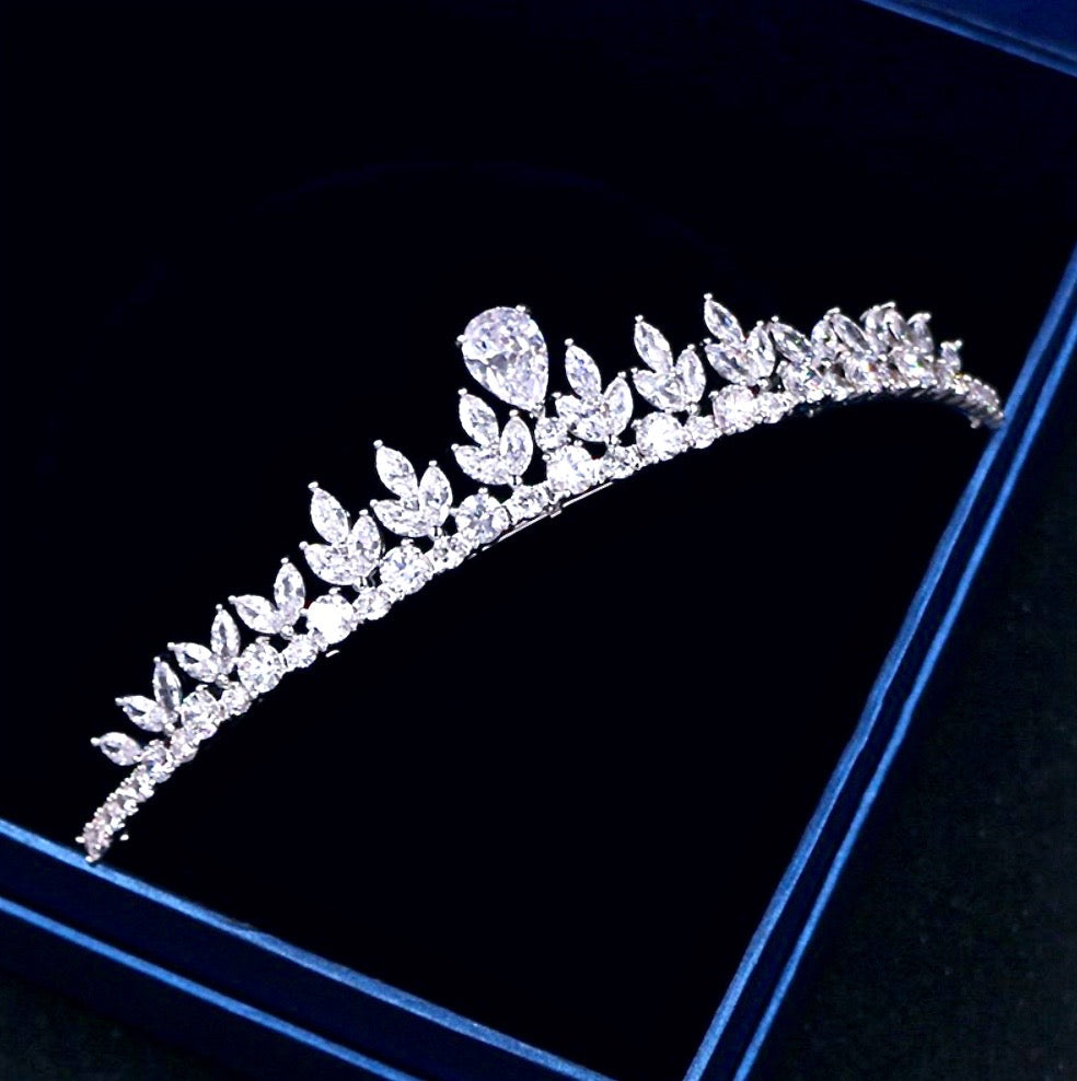 Ivelina - Silver Cubic Zirconia 3-Piece Bridal Jewelry Set With Tiara
