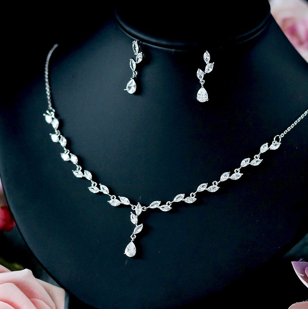 Ivelina - Silver Cubic Zirconia 3-Piece Bridal Jewelry Set With Tiara