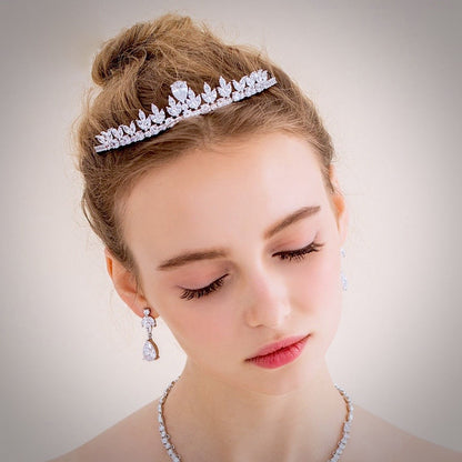 Ivelina - Silver Cubic Zirconia 3-Piece Bridal Jewelry Set With Tiara