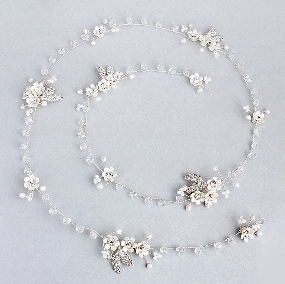 "Wendy" - Pearl and Crystal Long Bridal Hair Vine