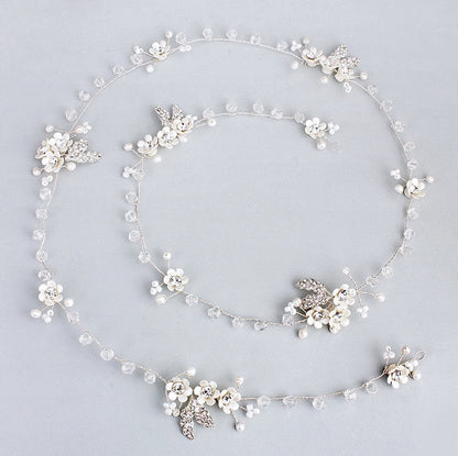 "Wendy" - Pearl and Crystal Long Bridal Hair Vine
