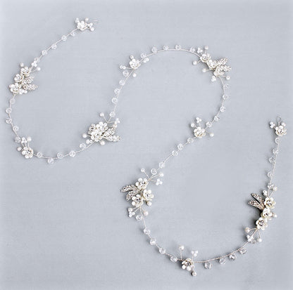 "Wendy" - Pearl and Crystal Long Bridal Hair Vine