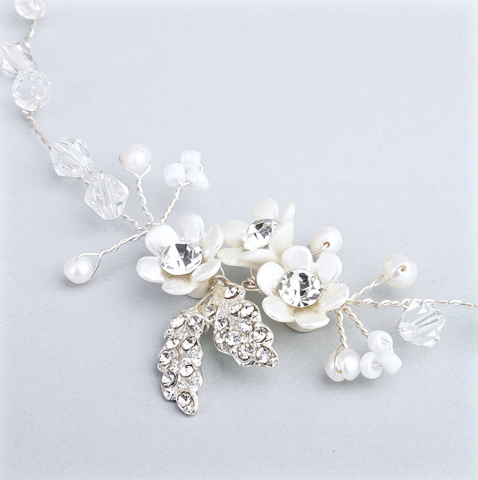 "Wendy" - Pearl and Crystal Long Bridal Hair Vine