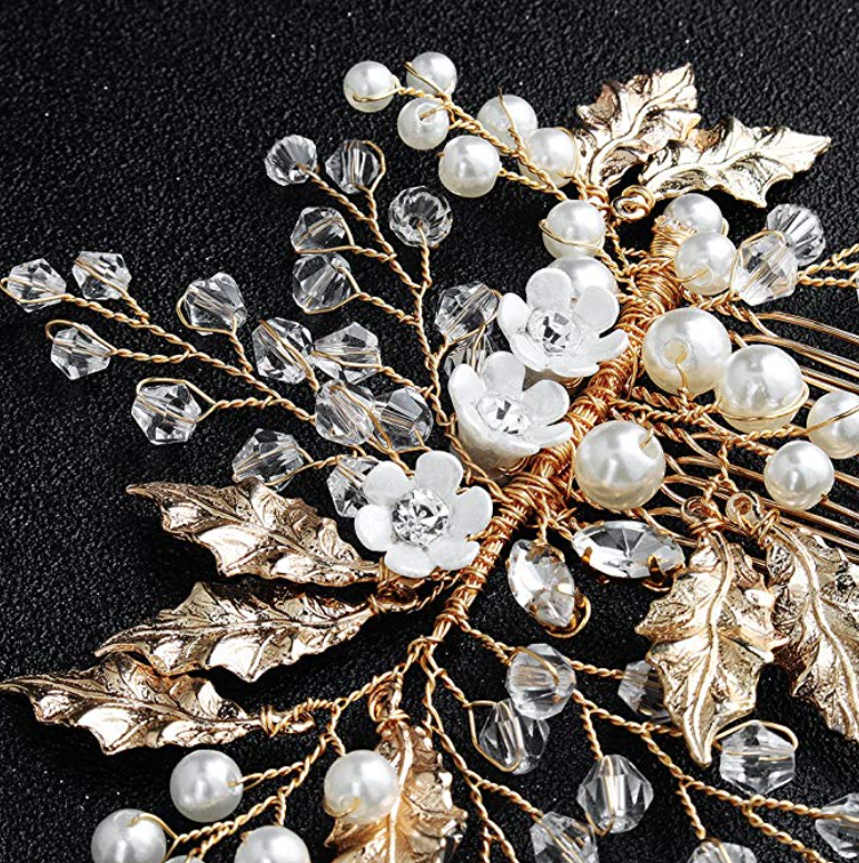 Magda - Gold Pearl and Crystal Bridal Hair Comb