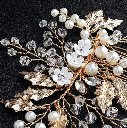Magda - Gold Pearl and Crystal Bridal Hair Comb