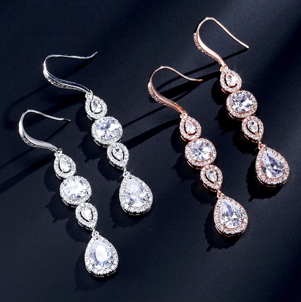 Michelle - Cubic Zirconia Bridal Earrings - Available in Silver, Rose Gold and Yellow Gold