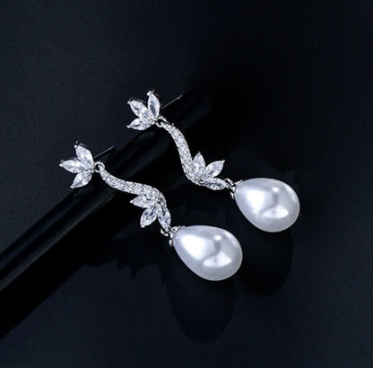 Serena - Pearl and Cubic Zirconia Bridal Earrings