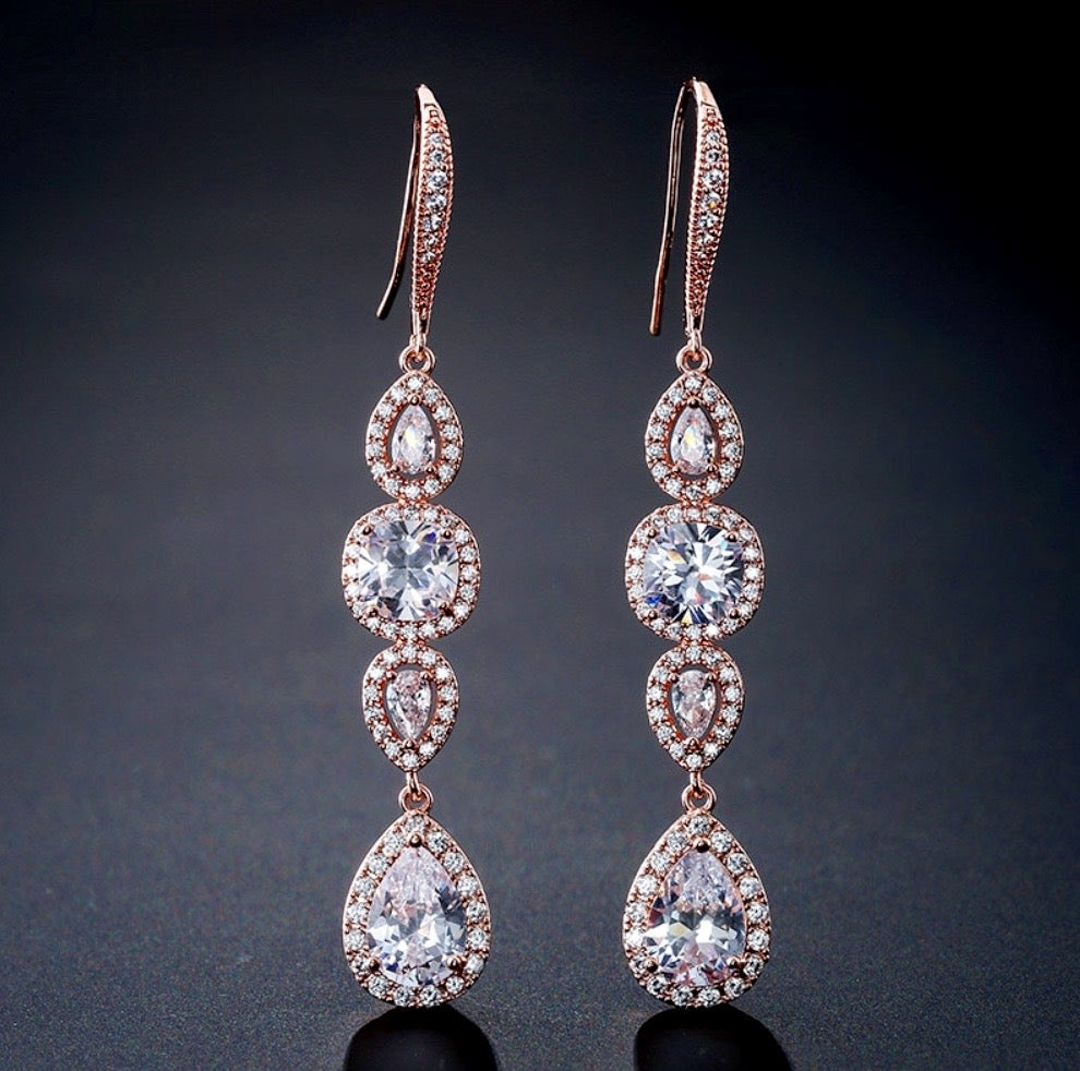 Michelle - Cubic Zirconia Bridal Earrings - Available in Silver, Rose Gold and Yellow Gold