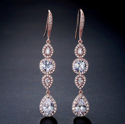 Michelle - Cubic Zirconia Bridal Earrings - Available in Silver, Rose Gold and Yellow Gold