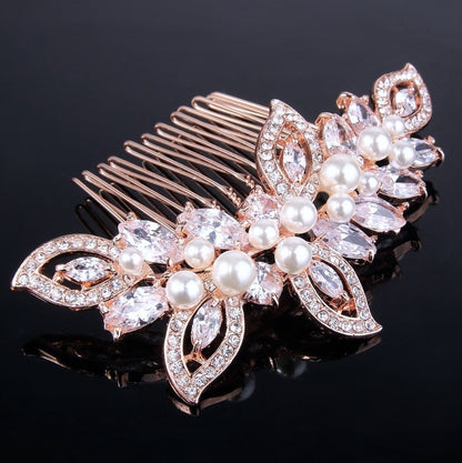 Cleo - Pearl and Crystal Bridal Hair Comb - Available in Rose Gold and Silver