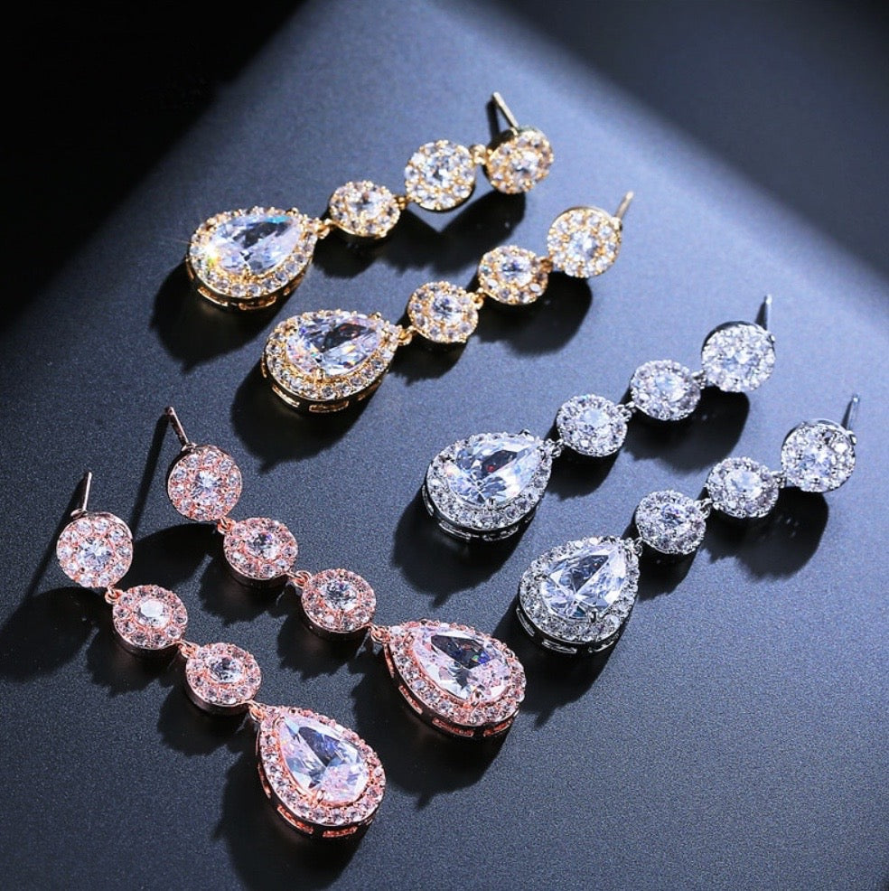 Zoe - Cubic Zirconia Bridal Earrings - Available in Rose Gold, Silver and Yellow Gold