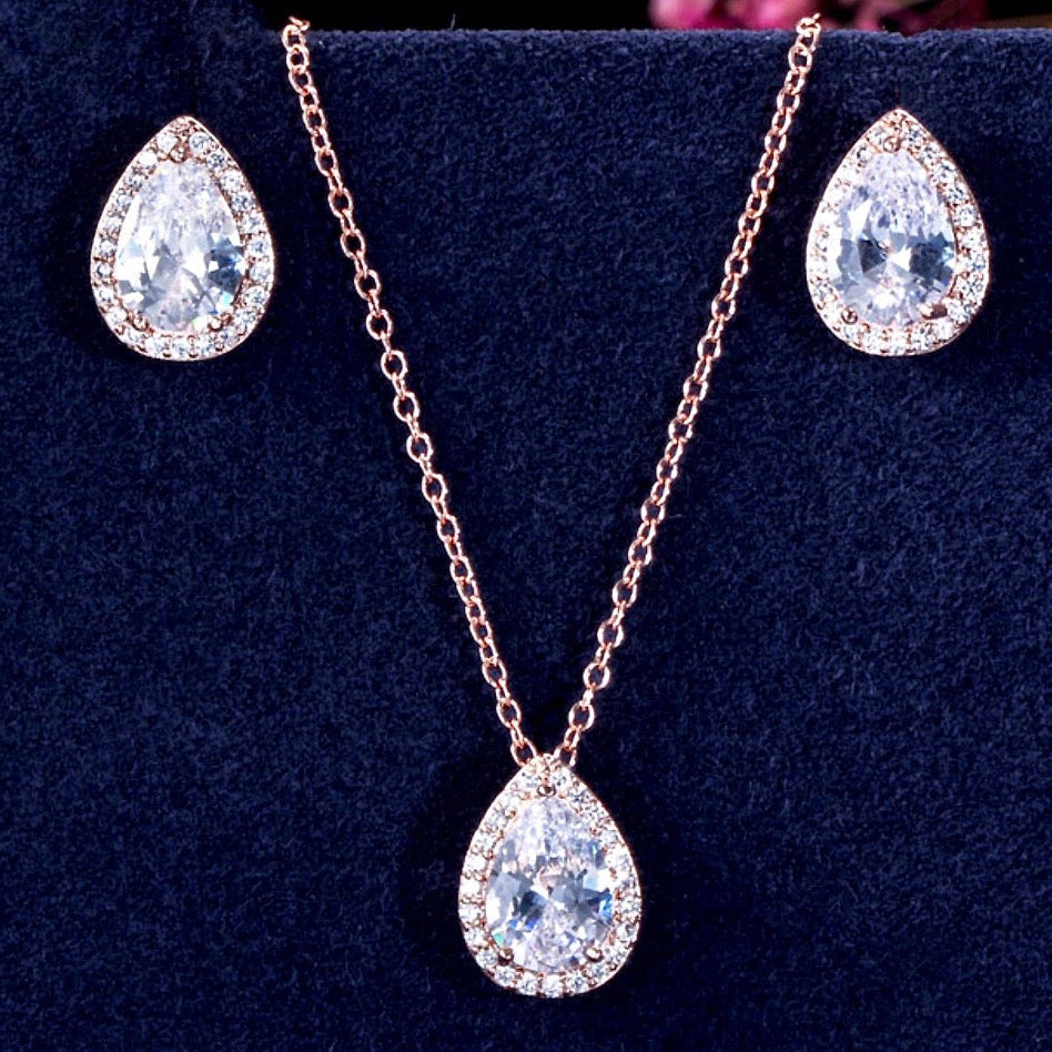 Tina - Cubic Zirconia Bridal Jewelry Set - Available in Silver, Rose Gold and Yellow Gold