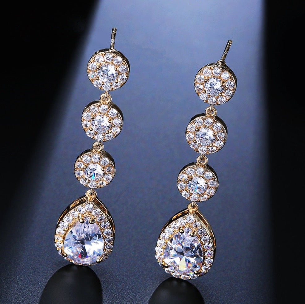 Zoe - Cubic Zirconia Bridal Earrings - Available in Rose Gold, Silver and Yellow Gold