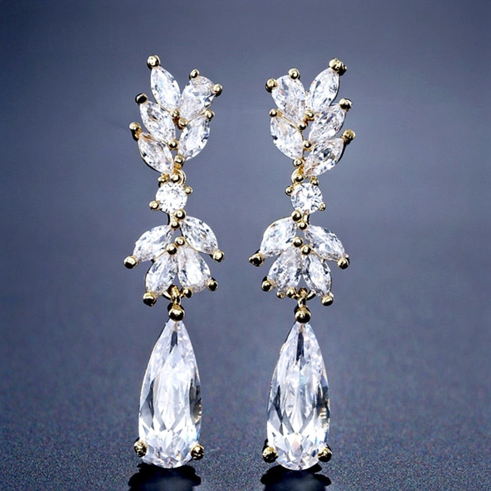 Gemma - Cubic Zirconia Bridal Earrings - Available in Rose Gold, Silver and Yellow Gold