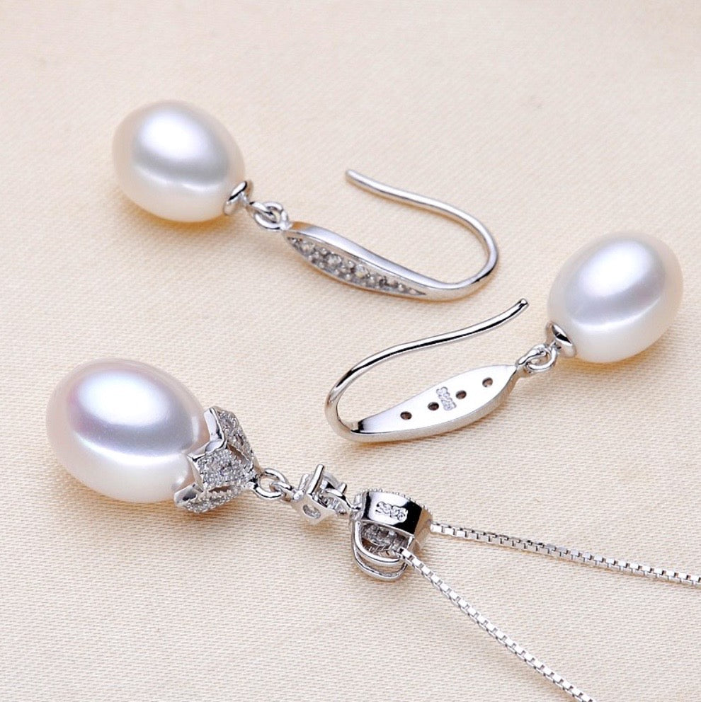 "Deana" - Sterling Silver and Natural Pearl Bridal Jewelry Set - More Colors Available
