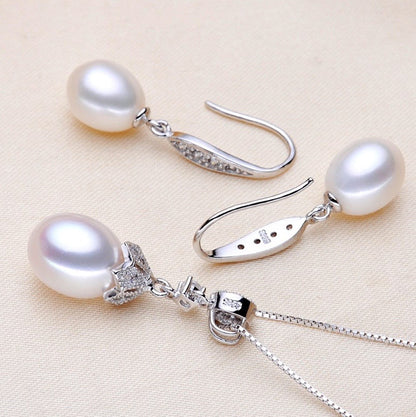 "Deana" - Sterling Silver and Natural Pearl Bridal Jewelry Set - More Colors Available