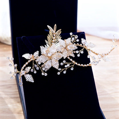 "Cherry" - Gold Pearl Bridal Hair Vine