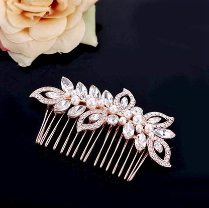 Cleo - Pearl and Crystal Bridal Hair Comb - Available in Rose Gold and Silver