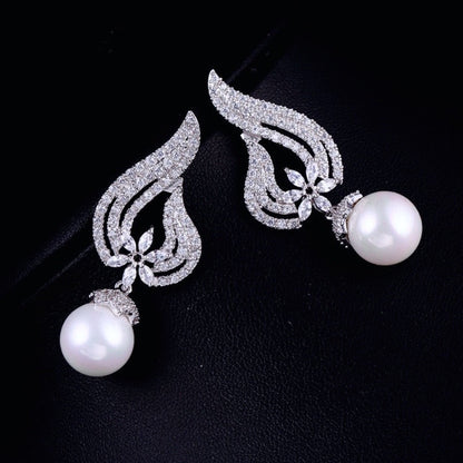 Lavinia - Pearl and Cubic Zirconia Bridal Earrings - Available in Silver, Rose Gold and Yellow Gold