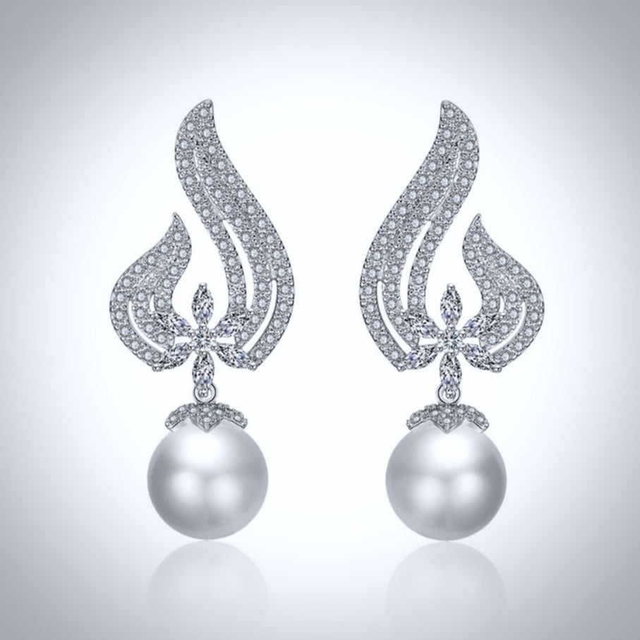 Lavinia - Pearl and Cubic Zirconia Bridal Earrings - Available in Silver, Rose Gold and Yellow Gold