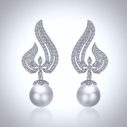 Lavinia - Pearl and Cubic Zirconia Bridal Earrings - Available in Silver, Rose Gold and Yellow Gold