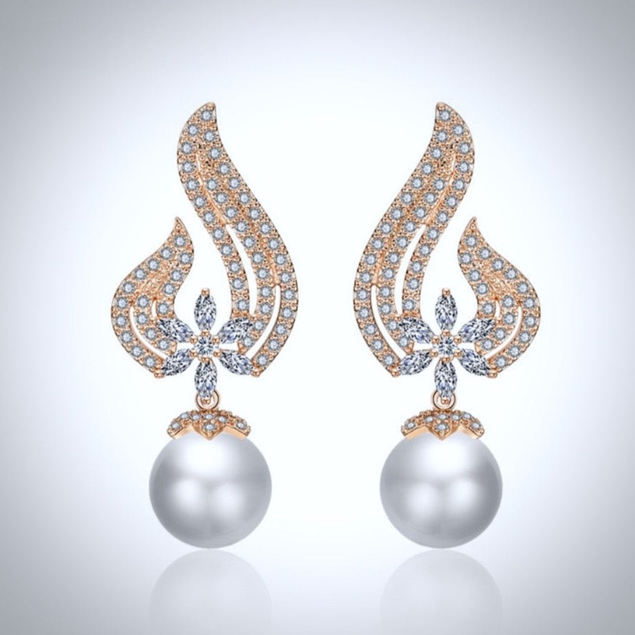 Lavinia - Pearl and Cubic Zirconia Bridal Earrings - Available in Silver, Rose Gold and Yellow Gold