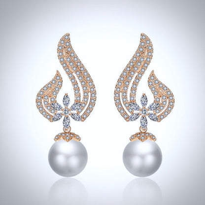 Lavinia - Pearl and Cubic Zirconia Bridal Earrings - Available in Silver, Rose Gold and Yellow Gold