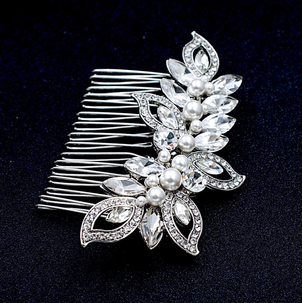 Cleo - Pearl and Crystal Bridal Hair Comb - Available in Rose Gold and Silver