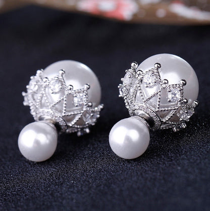 "Noelle" - Double Pearl Bridal Earrings - Available in White and Gray