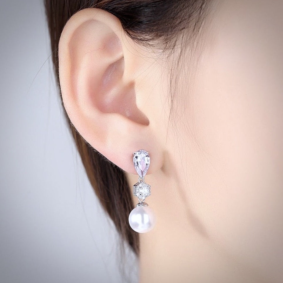 Marissa - Pearl and Cubic Zirconia Bridal Jewelry Set