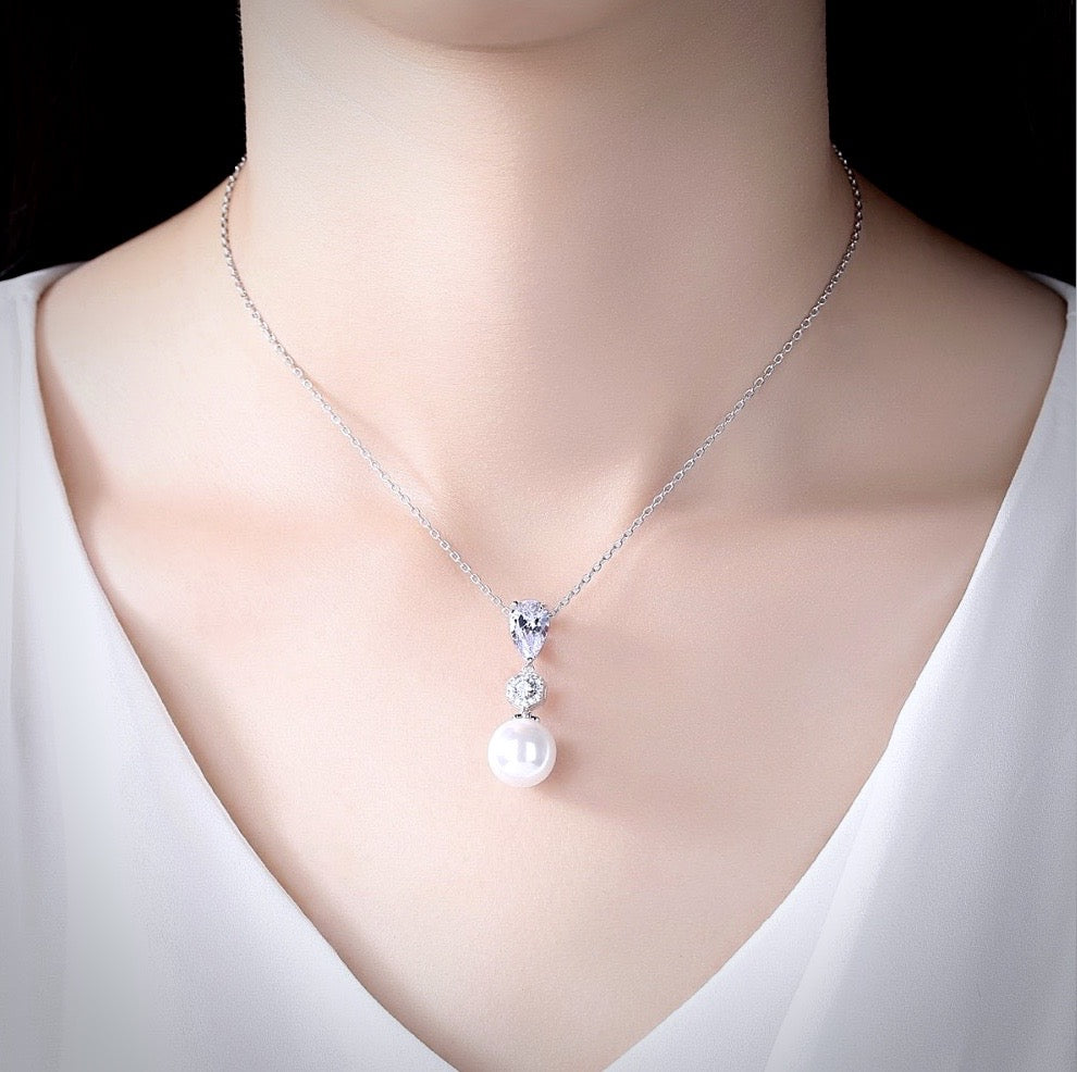 Marissa - Pearl and Cubic Zirconia Bridal Jewelry Set