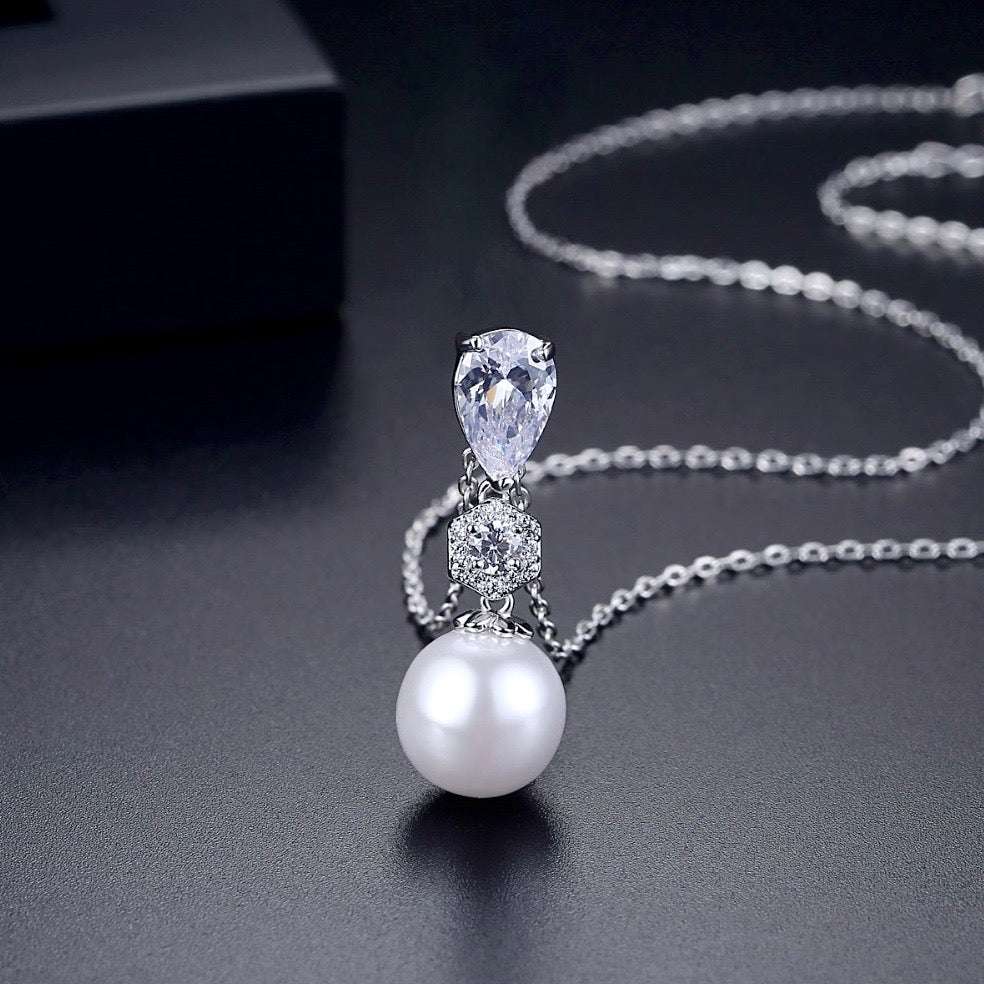 Marissa - Pearl and Cubic Zirconia Bridal Jewelry Set