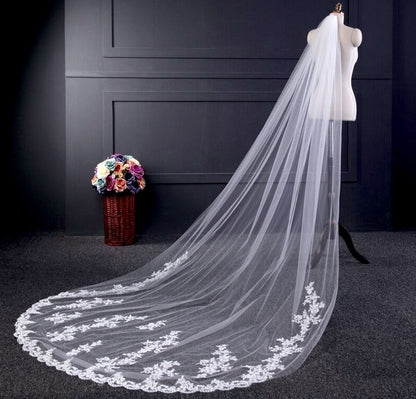 "Hailey" - Lace Edge Cathedral Bridal Veil - Available in White and Ivory