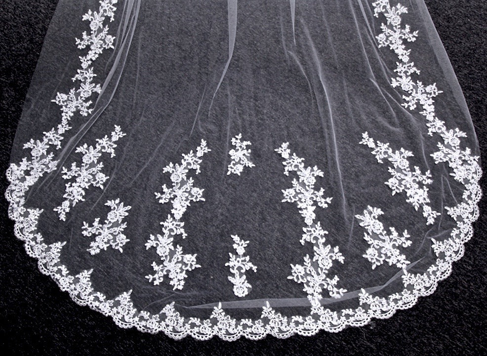 "Hailey" - Lace Edge Cathedral Bridal Veil - Available in White and Ivory