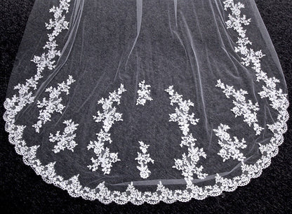 "Hailey" - Lace Edge Cathedral Bridal Veil - Available in White and Ivory