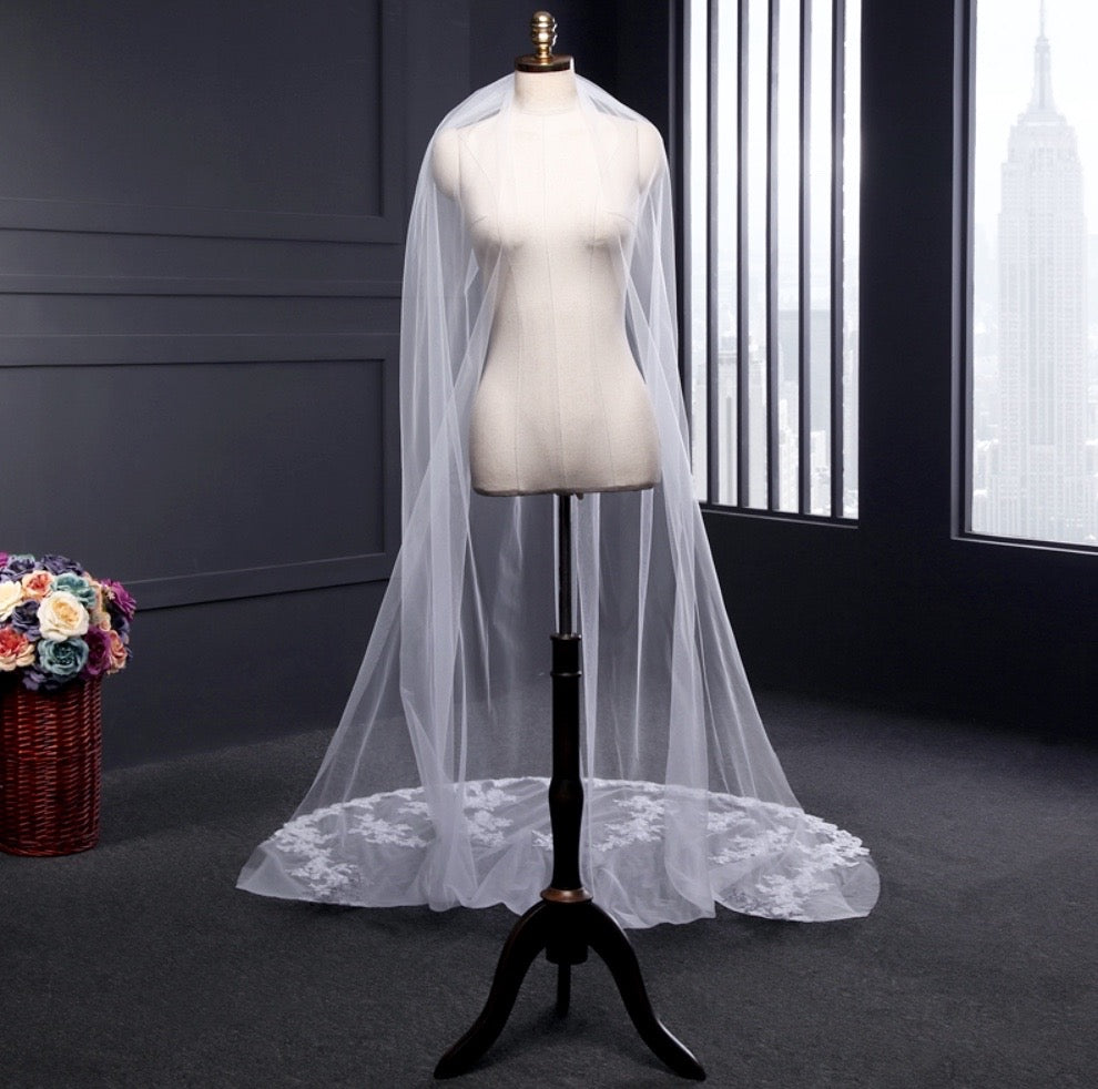"Hailey" - Lace Edge Cathedral Bridal Veil - Available in White and Ivory
